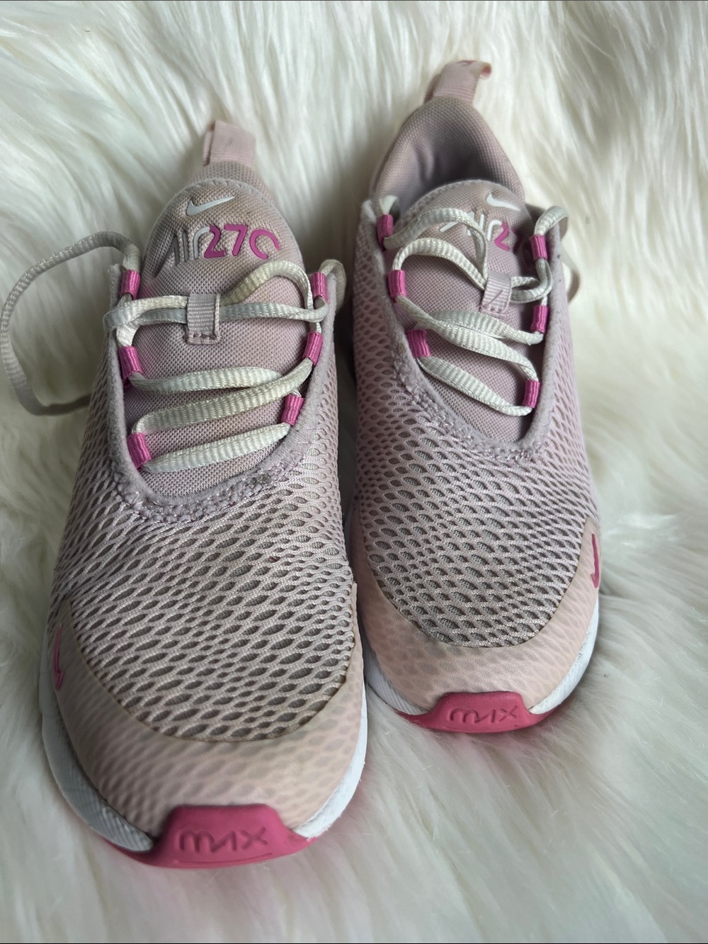 Nike Air Max 270 Kids Sneakers - Light Pink with Hot Pink Accents size 1.5